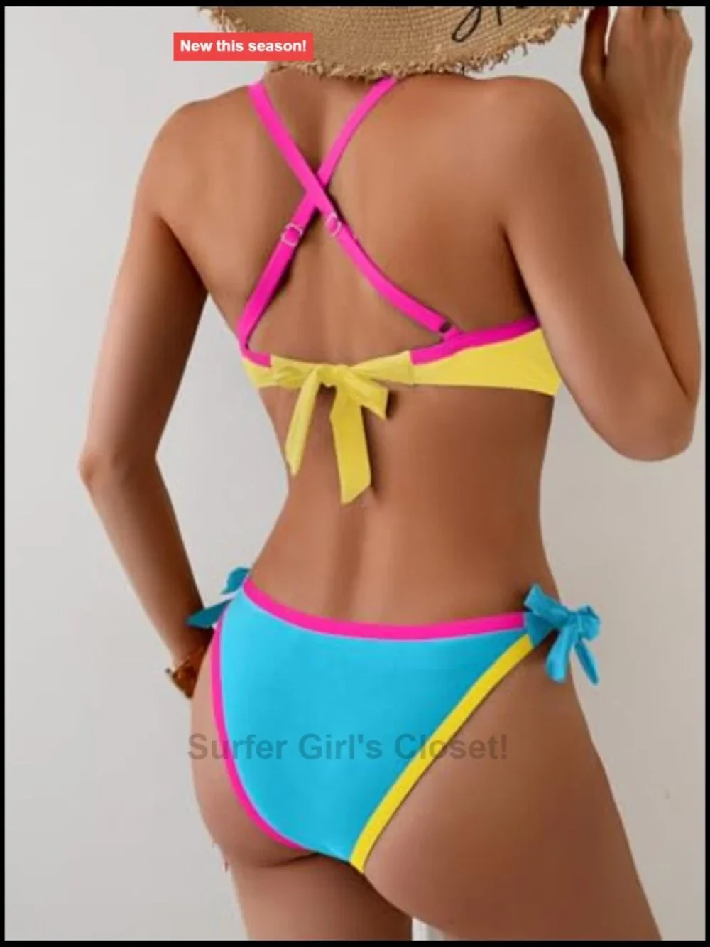 V Neck Bikini Set with Adjustable Criss Cross Back and Tie Side Cheeky Bottoms